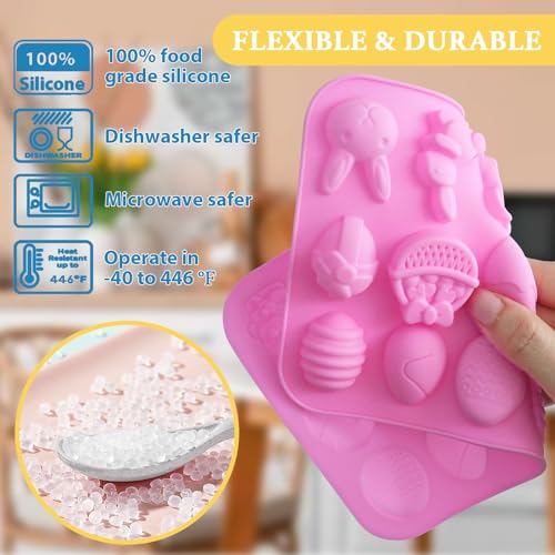HKNMTT Easter Silicone Candy Mold 2-PACK 9 Shaped Egg Rabbit 72 Cavities Chocolate Mould Wax Melt Tray for Gummies Cupcake Decor Kids Holiday Gift Fudge Making Set - style: Easter - 2PCS