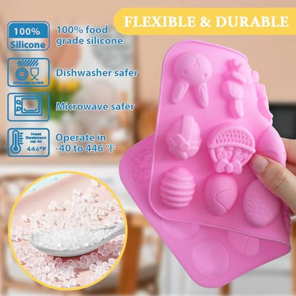 HKNMTT Easter Silicone Candy Mold 4-PACK 9 Shaped Egg Rabbit 72 Cavities Chocolate Mould Wax Melt Tray for Gummies Cupcake Decor Kids Holiday Gift Fudge Making Set - style: Easter - 4 PCS