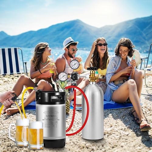 2PCS 2.5 Gallon Corny Keg Ideal for Brewing Party Home Ball Lock Keg | 304 Stainless Steel, Dual Rubber Handles Rubber Bottom, Portable Ball Lock Beer Dispenser Lid Fittings,NSF Certification