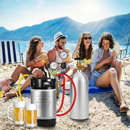 2PCS 2.5 Gallon Corny Keg Ideal for Brewing Party Home Ball Lock Keg | 304 Stainless Steel, Dual Rubber Handles Rubber Bottom, Portable Ball Lock Beer Dispenser Lid Fittings,NSF Certification