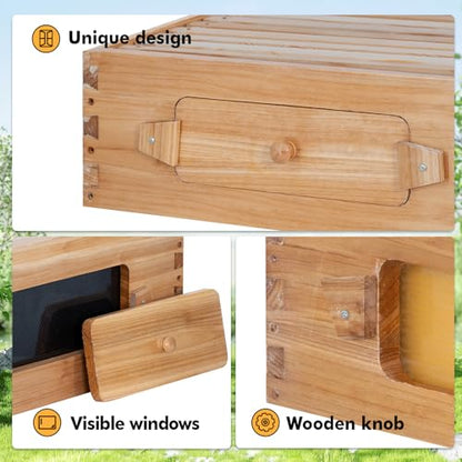 8 Frame Bee Hive Starter Kit with Windows, Beeswax Coated Langstroth Bee Hives Boxes for Beekeepers with Beehive Frames and Waxed Foundations (1 Deep Brood Bee Box & 1 Medium Super Box) - size: 8 Frames 2 Layers