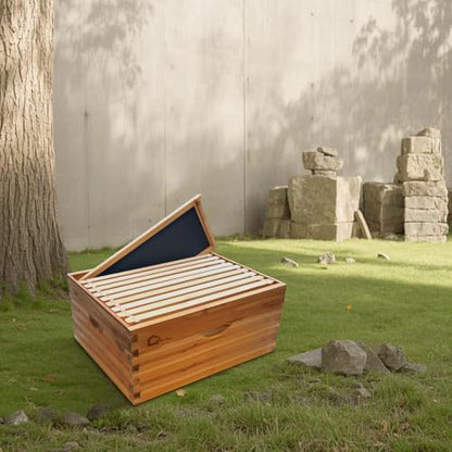 10 Frame Deep Brood Bee Hive Box, Langstoth Beehive Deep Box, Bee Box Dipped in 100% Beeswax Includes Wooden Beehive Frames & Waxed Foundations for Beginner Beekeeper