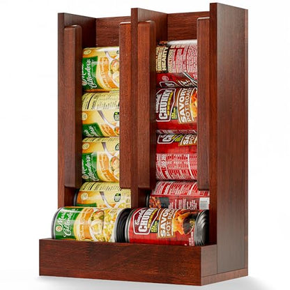 HOMESTEAD Wooden Can Organizer for Pantry, Solid Wood Canned Food Rack, Holds Standard 14.2 oz Cans, Space-Saving Kitchen Storage for Cabinets & Countertops (Brown)