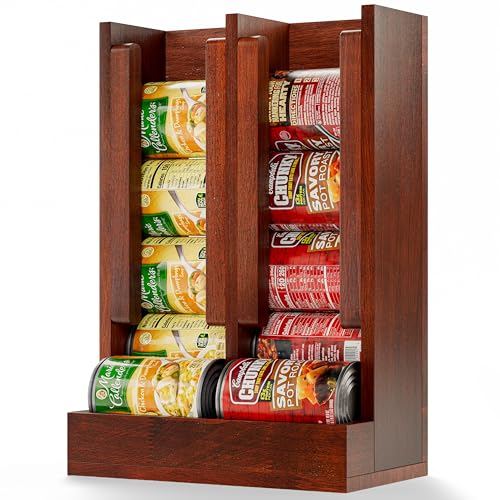 HOMESTEAD Wooden Can Organizer for Pantry, Solid Wood Canned Food Rack, Holds Standard 14.2 oz Cans, Space-Saving Kitchen Storage for Cabinets & Countertops (Brown)
