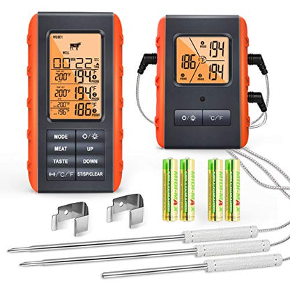 Wireless Meat Thermometer for Grilling Smoking - Kitchen Food Cooking Candy Thermometer with 3 Probes - Monitor Ambient Temperature Inside The Grill Smoker BBQ Oven Thermometer, 490ft,Digital - style: 3 Probes