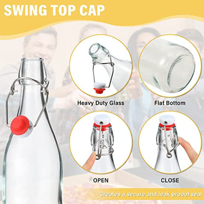 Aoriher 12 Pcs 25 oz Swing Top Glass Bottles 750 ml Glass Bottles with Red Caps for Home Brewing Kombucha Homemade Juices Beer Water Oil Vinegar Soda Syrup Kefir Beverages - color: Clear, Red