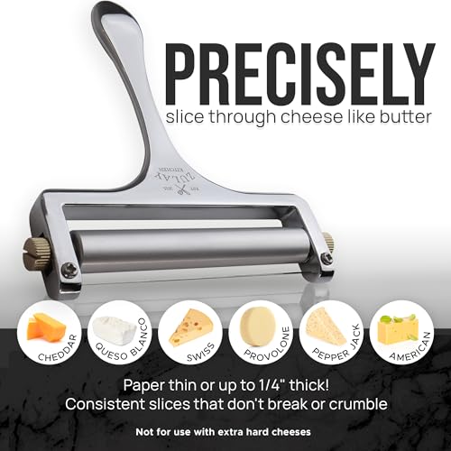Zulay Kitchen Stainless Steel Wire Cheese Slicer - Adjustable Hand Held Cheese Cutter with 2 Extra Wires - Premium Cheese Shaver For Mozzarella, Cheddar, Gruyere - Cheese Cutter with Wire (Gunmetal) - color: Gunmetal