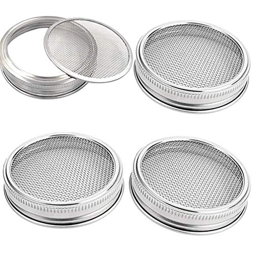 Sprouting Lids Sprouts Growing Kit for Wide Mouth Mason Jar Mesh Lid - 4 Pack Metal Fine Stainless Steel Screen Sprout Jars Lids Plant Seed Germination