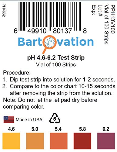 Bartovation 4.6 to 6.2 pH Test Strips, 100-Pack | Acidity Test Strips for Beer Making, Homebrew, made in USA