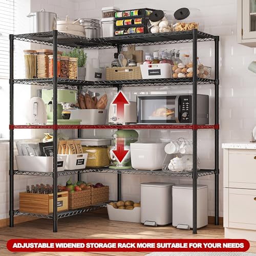 REIBII 5 Tier Wire Shelving Storage Shelves Loads 1430LBS, 58" W Metal Shelving for Storage Adjustable Shelving Unit Heavy Duty Garage Shelves Pantry Shelves Kitchen, Black - style: Black-13.8"D x 58"W x 59"H-5 Tier