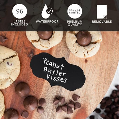 96 Chalkboard Labels for Storage Bins, Chalkboard Stickers with Chalk Maker, Chalk Labels for Kitchen Containers Organizing, Removable Black Food Pantry Jar Label Stickers for Glass Bottles - style: Assorted Shapes - 96pcs