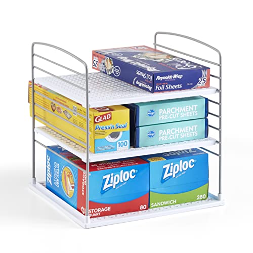 YouCopia UpSpace Cabinet Box Organizer, Adjustable Kitchen and Pantry Shelf for Plastic Wrap and Foil Storage, Extra Large, White - size: Large Classic