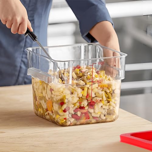 BIEAMA 4 Pack Food Storage Containers, 6 Quart with Lids, Square Commercial Containers with Scale, NSF, Polycarbonate, Clear - color: 6Qt-4 Pack(Red Lids)