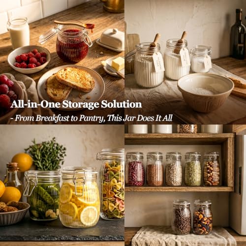 ComSaf 6-Pack 17oz Ribbed Glass Storage Jars with Airtight Clamp Lids, Decorative Wide Mouth Pint Canisters for Jam, Spices, Nuts, Coffee Beans, Snacks, Honey - Kitchen Pantry and Drawer Organization - size: 17oz*6-Ribbed