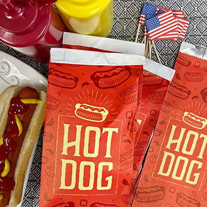Outside the Box Papers Printed Foil Hamburger, Cheeseburger and Hot Dog Sacks 24 Each of Hamburger and Cheeseburger and 48 Hot Dog Bags Silver, Red, Yellow