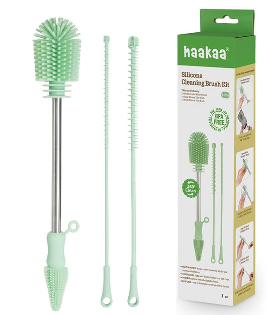 Haakaa Silicone Cleaning Brush Kit – Household Cleaning Brushes for Bottles and Crevices – Food-Grade Silicone: Dishwasher Safe (Kit-Lime) - color: Kit-lime