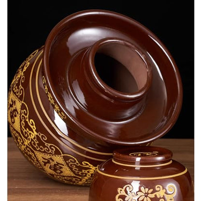 GVILTY Large Ceramic Pickle Jar with Lids,Sichuan Traditional Chinese Porcelain Pickle Jar Crock,Ceramic Fermentation Crock with Water Seal Airlock Lid,Sauerkraut Crock 5.5Kg - size: 5.5Kg