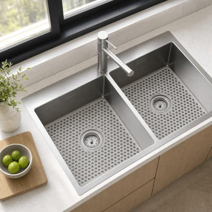 Silicone Sink Mat for Kitchen, Honeycomb Design Drain Protector for Bottom of Stainless Steel Sink, Anti-Scratch & Non-Slip, Heat Resistant Dish Drying Rack, Grey