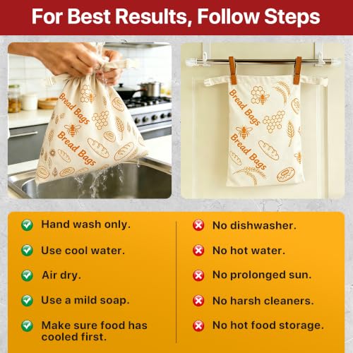 Reusable Beeswax Bread Bags Sourdough - Large Linen Bees Wax Bag for Storage Homemade Loaf - Cotton and Waxed Wrap Lined Container Lined for Sour Dough Fresh Food - Sealable Bread Keeper 2PK Set Gifts