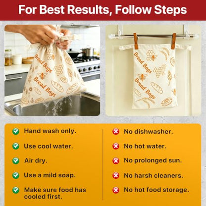 Reusable Beeswax Bread Bags Sourdough - Large Linen Bees Wax Bag for Storage Homemade Loaf - Cotton and Waxed Wrap Lined Container Lined for Sour Dough Fresh Food - Sealable Bread Keeper 2PK Set Gifts
