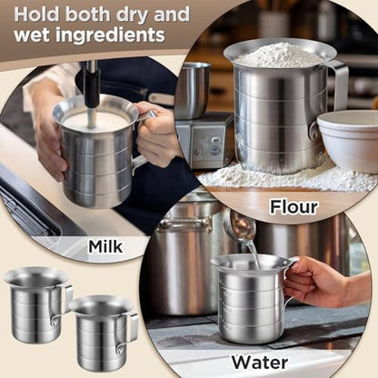 2 Pcs 1 Quart Aluminum Measure Cup Silver Metal Measuring Pitcher with Easy to Read Graduated Marking Handle Pouring Spout Kitchen Baking Tool for Liquid Flour Rice Sauce Measuring - size: 1 Quart