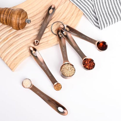 Copper Measuring Cups and Spoons Set, Stainless Steel Measuring Cups and Spoons Set, 5 Metal Measuring cups & 6 Baking Measuring Spoons, Imperial & Metric Measuring Tools Set 11 - color: A: Copper, size: B: 5cups+6spoons
