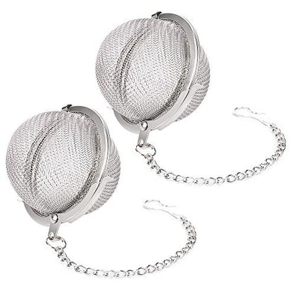 2Pcs Stainless Steel Tea Infuser Strainer, 2.04 Inch Metal Fine Mesh Tea Spice Ball for Loose Leaf Tea, Tea Filter with Chain Hook, Tea Interval Diffuser for Spices, Seasonings