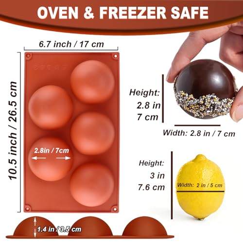 Lerykin 3 Pack Extra Large 5-Cavity Semi Sphere Silicone Molds, Half Sphere Baking Mold Non-Stick for Making Big Size Hot Chocolate Bomb, Jelly, Cake, Dome Mousse - color: 5-Cavity Extra Large ( 3 Pack )
