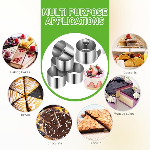 SHINEOFI Round Cake Ring Mold for Baking Stainless Steel Ring Molds for Mousse Dessert Small Pastry Baking Accessories for Home Bakers and Parties