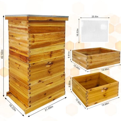 5-Layer Langstroth Beehive Kit, Beeswax Coated Wood Bee Hive with 2 Deep Breeding Boxes and 3 Medium Super Boxes, 10-Frame Standard Wooden Bee House with Waterproof Metal Top, No Frames