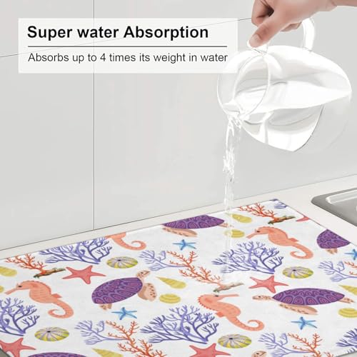 Purple Beach Sea Turtle Dish Drying Mat For Kitchen Counter, Super Absorbent Microfiber Dish Drying Pad, Kitchen Gadgets For Easy Clean Multi-Use Large 18"x24" - color: Purple Beach Sea Turtle