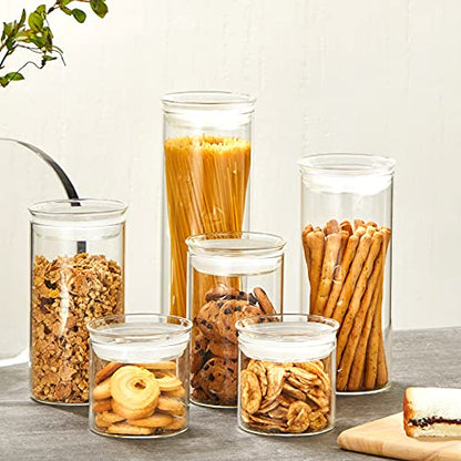 ZENS 17oz Glass Food Storage Jars Set of 6, Clear Glass Canisters Set with Airtight Lids, Small Storge Container jar for Kitchen Spice, Sugar Container, Blooming Tea, Snacks - size: 5-20oz 6Pack