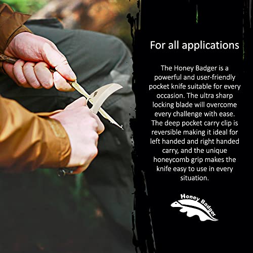 Honey Badger Pocket Knife, EDC Claw Hawkbill Folding Utility Knife, EDC Knife with Stainless Steel Blade, Claw Pocket Knives, Reversible Pocket Clip - 3.4" (Claw Smooth Large Tan) - color: Large Claw Smooth Tan