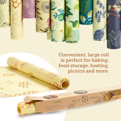 Bee's Wrap Beeswax Wraps for Food - Cut to Size 14x52" Beeswax Wrap Roll - Plastic Free Made in USA Reusable Natural Food Wrap - Garden Party - style: Garden Party
