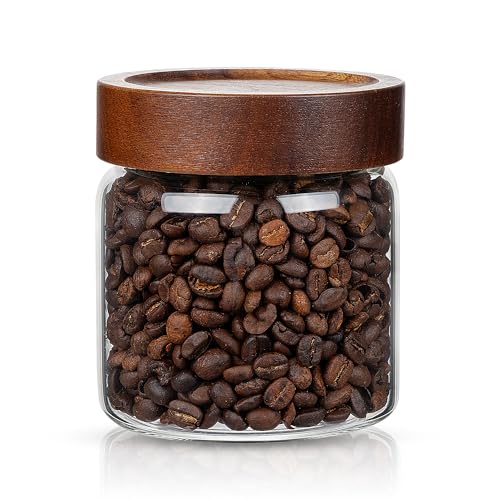 1PC Small Glass Storage Jars with Airtight Lids, 18 fl oz (550ml) coffee container with Wooden Lid, Glass Pantry Canister for Beans, Rice, Sugar and etc - color: clear-N（1PC，18FL OZ/550ML）