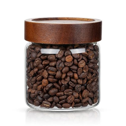 1PC Small Glass Storage Jars with Airtight Lids, 18 fl oz (550ml) coffee container with Wooden Lid, Glass Pantry Canister for Beans, Rice, Sugar and etc - color: clear-N（1PC，18FL OZ/550ML）