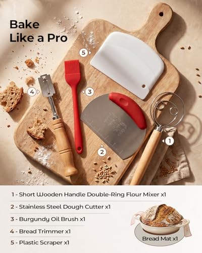 Enameled Cast Iron Bread Oven 5 Qt with Starter Kit, Round Dutch Oven with Lid for Sourdough Baking, Baking Kit Includes Silicone Sling, Banneton & Lame, Complete Artisan Bread Set - color: White, size: Bread Oven & Baking Kit