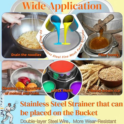 Fine Mesh Paint Strainer, 60-Mesh Stainless Steel Filter with Honeycomb Design, Compatible with 5-Gallon Buckets – Efficient Emulsion and Paint Filtration Tool （3-PK）