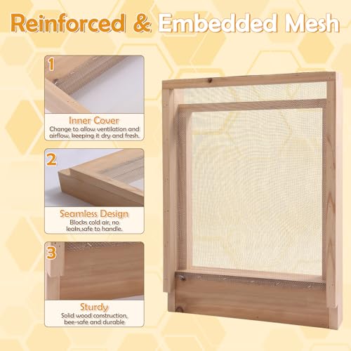 2-Pack Screened Bottom Board for 10-Frame Langstroth Beehive - Unfinished Solid Wood Beekeeping Base with Removable Tray & Entrance Reducer - Includes 1 Pair Protective Gloves