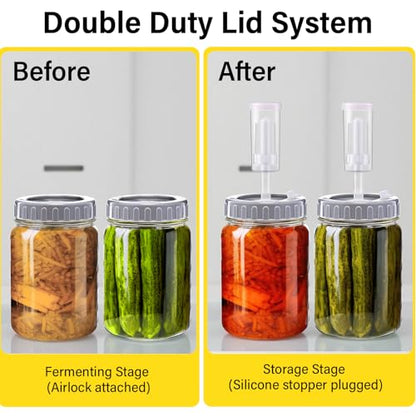4 Pack Mason Jar Fermentation Kit Fermenting Lids with Airlocks and Glass Weights Wide Mouth Mason Jars Fermentation Supplies for Sauerkraut Pickles Kimchi (Jars Not Included)