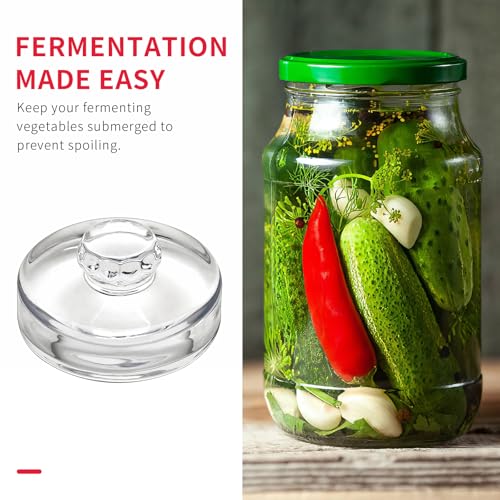 6Pcs Fermentation Glass Weights with Easy Grip Handles, Clear Canning Weights and Pickling Glass Weight for Wide Mouth Mason Jars, Fermenting Kit, Kimchi, Sauerkraut (6)