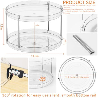 2 Tier Lazy Susan Turntable for Cabinet,Countertop,Pantry,12"W Spinning Seasoning Organizer,Double Rotating Kitchen Spice Rack Organizer and Condiments,Medicine,Vitamin Bottle Organizer Carousels,2Pc - size: 12"W-2Tier-2 Pack