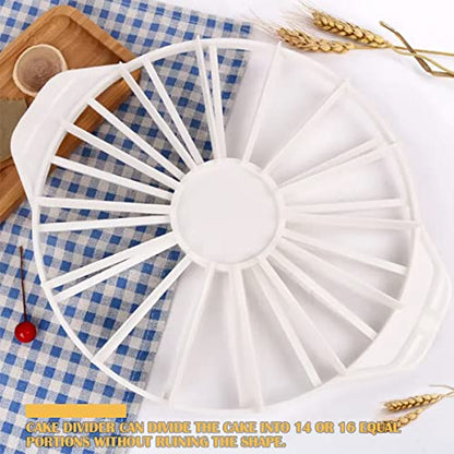 Cake Portion Cutter, Cake Divider Cheesecake Slicer for Even Slices Double-Sided 14 or 16 Slices, White