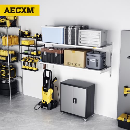 Aecxm 1pack×2 Tier 1.3x4ft Garage Shelving Wall Mounted, 260lbs Load Capacity，15.6x48inch per Shelf Height Cassette Adjustable Floating Shelves(White) - color: White, size: 2pack-1.3x4ft