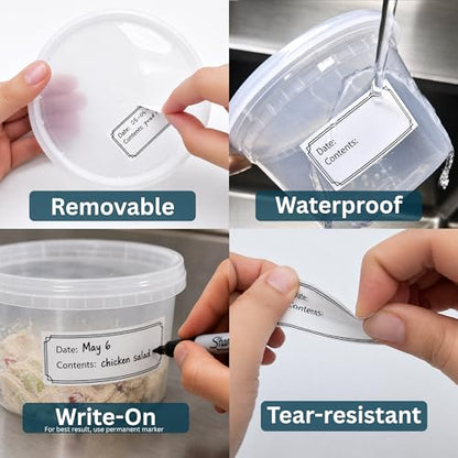 Waterproof Date & Contents Pantry Labels 1" x 2" (25.4 x50.8 mm) - 500/roll in Dispense Box – Easy-Tear Perforated Food Labels for Containers, Freezer & Meal Prep – Removable, Writable - style: Date and Contents Label