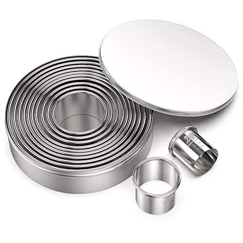 Round Cookie Biscuit Cutter Set 12 Pieces Graduated Circle Pastry Cutters 18/8 Stainless Steel Cookie Cutters1inch - 4 1/2inch Donut Cutter Ring Molds - style: 12pcs(1-4.5in)