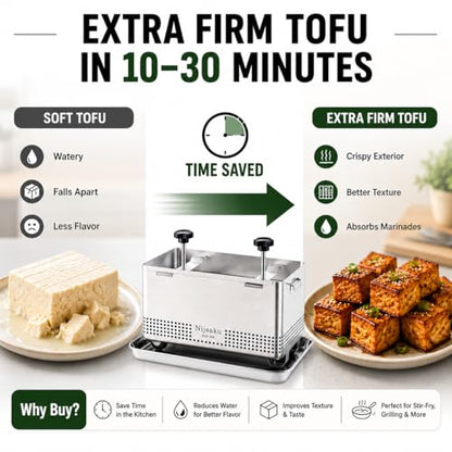 Tofu Press Stainless Steel, Adjustable Paneer Maker & Cheese Press | Make Extra Firm Crispy Tofu in 10–30 Minutes,Food Grade Tofu Maker with Drip Tray & Cheese Cloth, BPA Free, Dishwasher Safe - size: XL