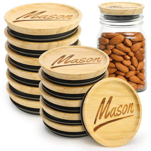 12 Pcs Reusable Regular Mouth Lids & Wide Mouth Mason Jar Lid Canning Supplies Bamboo Lid for Large Mouth Mason Jars Tops Glass Cups Small Wooden Silicone Airtight Covers Decorative Jar Lids - size: 6PCS-Regular Mason + 6PCS-Wide Mason