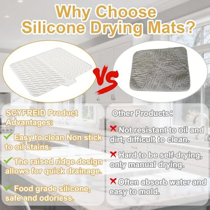Silicone Dish Drying Mat 23x17,Food-Grade Silicone,Easy Clean Pad for Countertop Protection,Heat Resistant,Easy Clean,Non-Slip Drain Pad with Built-in Drain,Multi-Functional Use,White - color: White, size: 23" x 17"