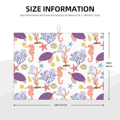 Purple Beach Sea Turtle Dish Drying Mat For Kitchen Counter, Super Absorbent Microfiber Dish Drying Pad, Kitchen Gadgets For Easy Clean Multi-Use Large 18"x24" - color: Purple Beach Sea Turtle